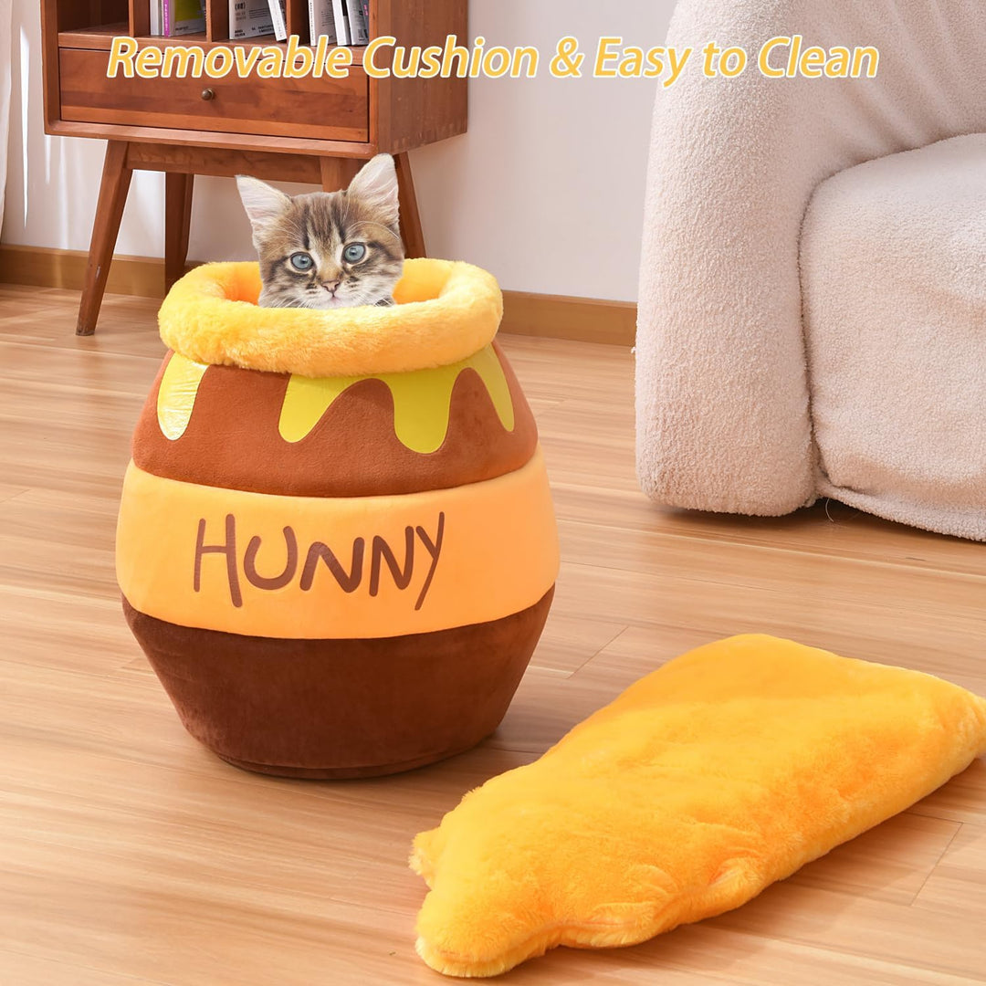 Honey Pot Cat Cave Bed, Soft and Thick Rebound Sponge Pet Nest with Removable &amp; Washable Cushion, Cute Cartoon Design for Small Cats and Breeds