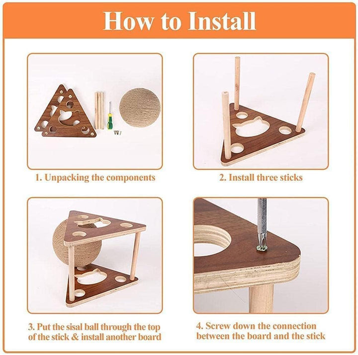 Cat Scratcher Toy,Natural Sisal Rope Cat Scratching Ball Scratcher Toy with Ball for Cats&amp; Kittens&amp;Dogs&amp;Puppy, Interactive Solid Wood Scratcher Pet Toy (Small)