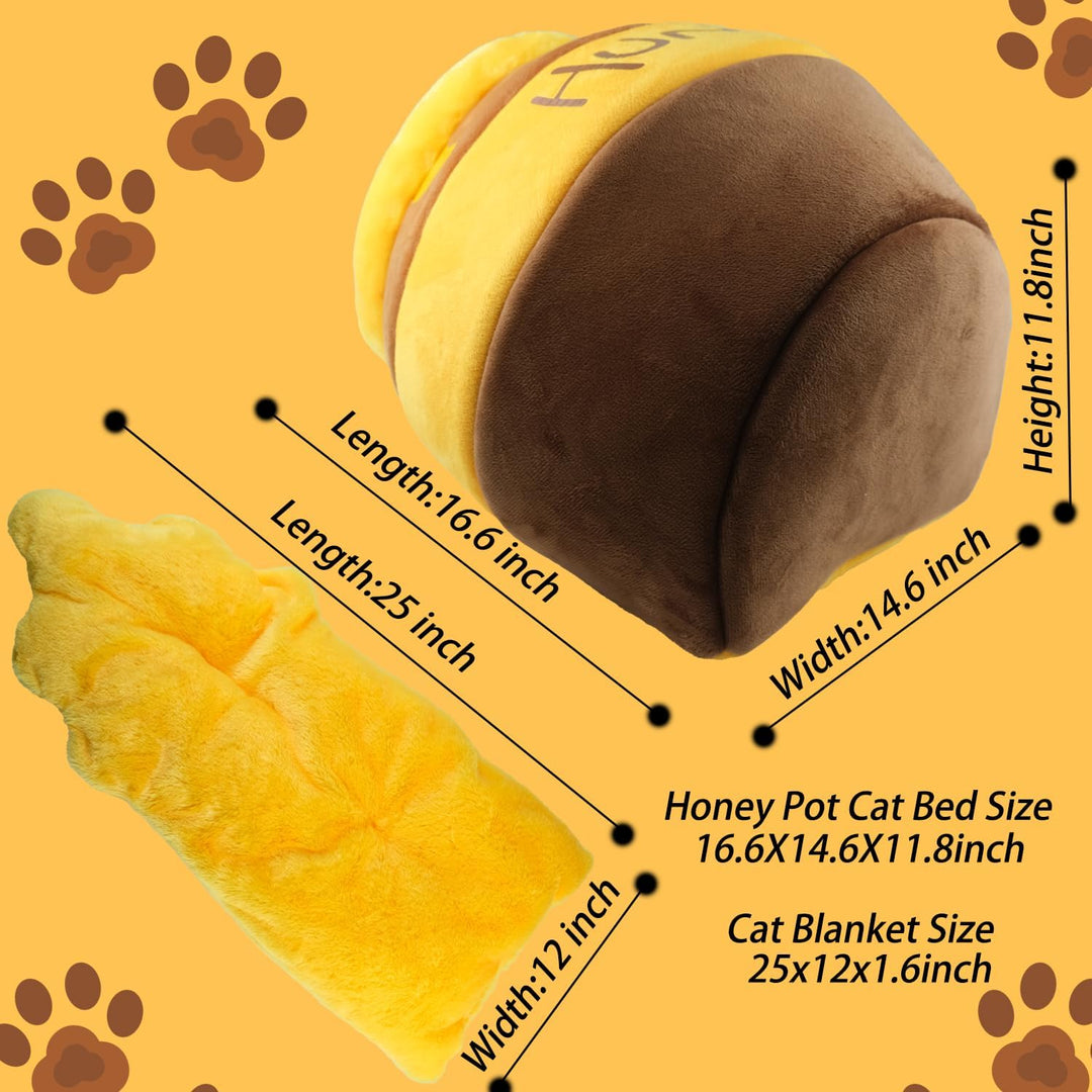 Honey Pot Cat Cave Bed, Soft and Thick Rebound Sponge Pet Nest with Removable &amp; Washable Cushion, Cute Cartoon Design for Small Cats and Breeds