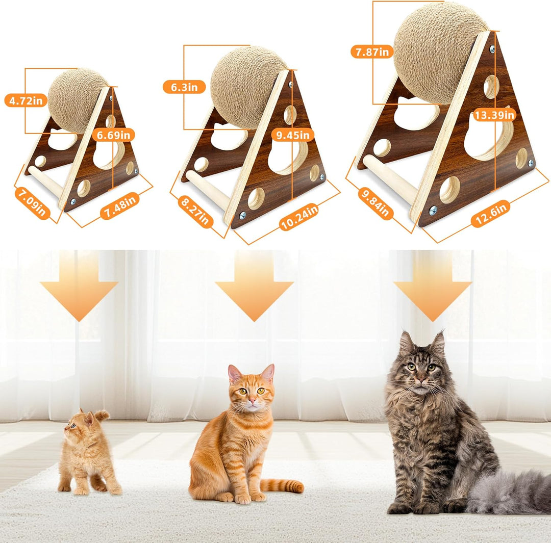 Cat Scratcher Toy,Natural Sisal Rope Cat Scratching Ball Scratcher Toy with Ball for Cats&amp; Kittens&amp;Dogs&amp;Puppy, Interactive Solid Wood Scratcher Pet Toy (Small)