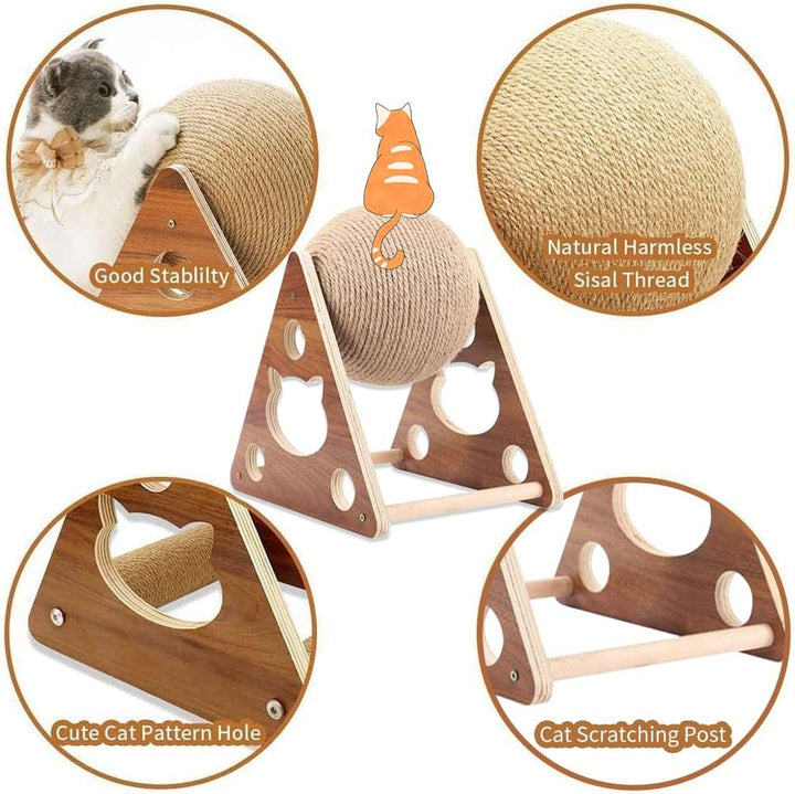 Cat Scratcher Toy,Natural Sisal Rope Cat Scratching Ball Scratcher Toy with Ball for Cats&amp; Kittens&amp;Dogs&amp;Puppy, Interactive Solid Wood Scratcher Pet Toy (Small)