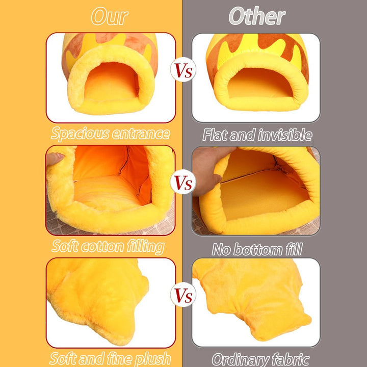 Honey Pot Cat Cave Bed, Soft and Thick Rebound Sponge Pet Nest with Removable &amp; Washable Cushion, Cute Cartoon Design for Small Cats and Breeds
