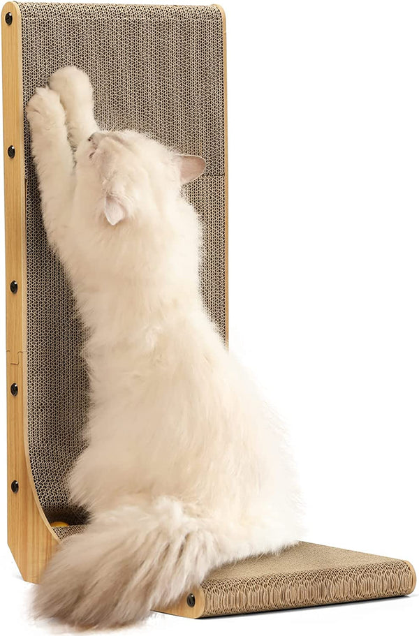 Cat Scratcher, 26.8 Inch L Shape Cat Scratch Pad Wall Mounted, Cat Scratching Cardboard with Ball Toy for Indoor Cats, Large Size