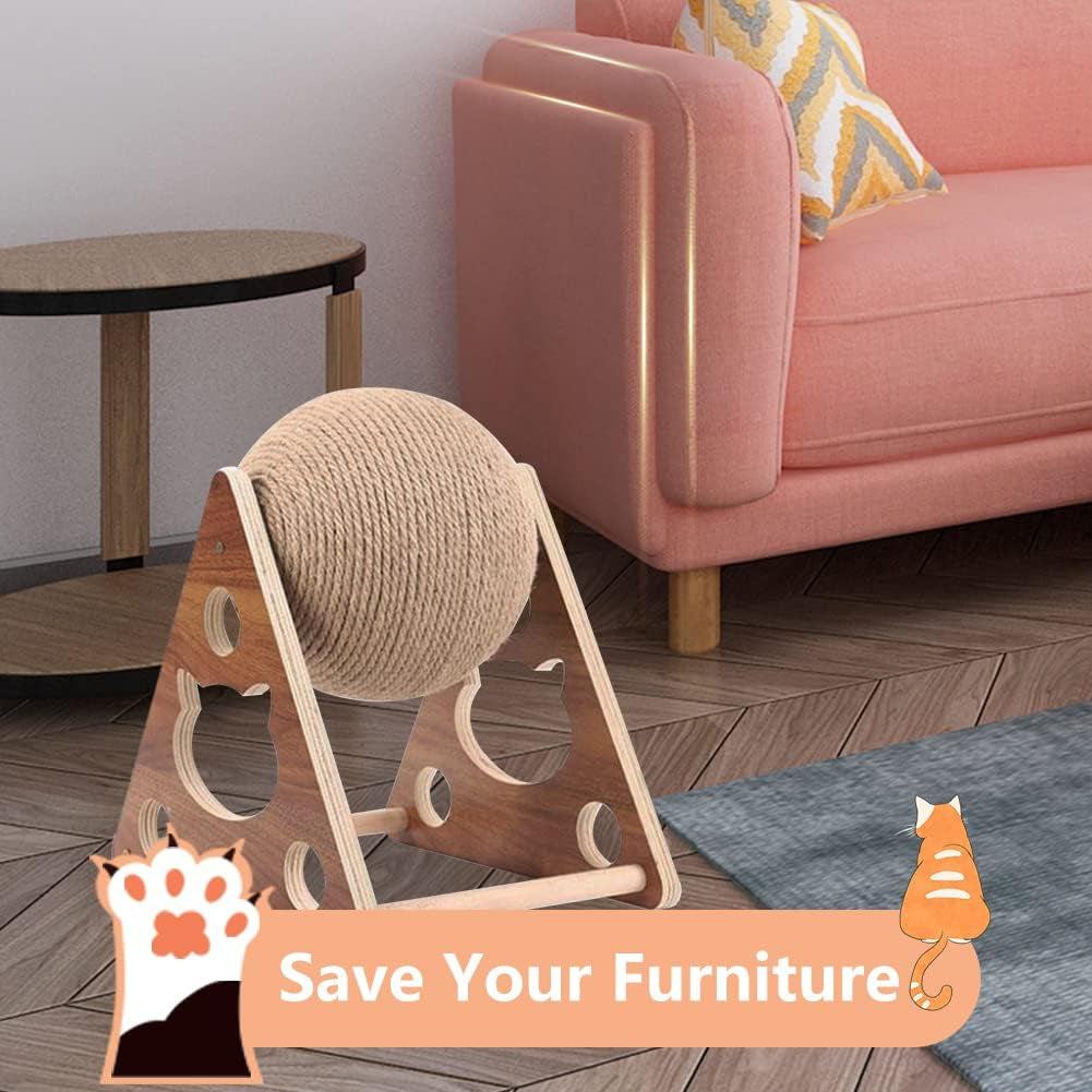 Cat Scratcher Toy,Natural Sisal Rope Cat Scratching Ball Scratcher Toy with Ball for Cats&amp; Kittens&amp;Dogs&amp;Puppy, Interactive Solid Wood Scratcher Pet Toy (Small)