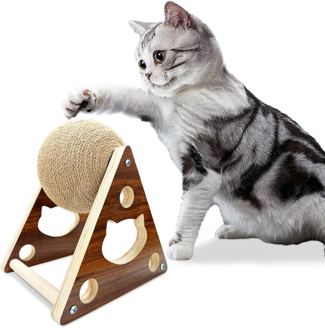 Cat Scratcher Toy,Natural Sisal Rope Cat Scratching Ball Scratcher Toy with Ball for Cats&amp; Kittens&amp;Dogs&amp;Puppy, Interactive Solid Wood Scratcher Pet Toy (Small)