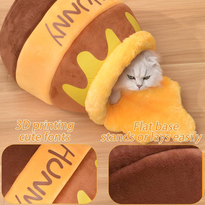 Honey Pot Cat Cave Bed, Soft and Thick Rebound Sponge Pet Nest with Removable &amp; Washable Cushion, Cute Cartoon Design for Small Cats and Breeds