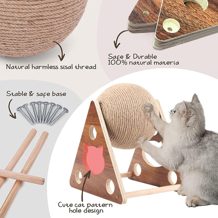 Cat Scratcher Toy,Natural Sisal Rope Cat Scratching Ball Scratcher Toy with Ball for Cats&amp; Kittens&amp;Dogs&amp;Puppy, Interactive Solid Wood Scratcher Pet Toy (Small)