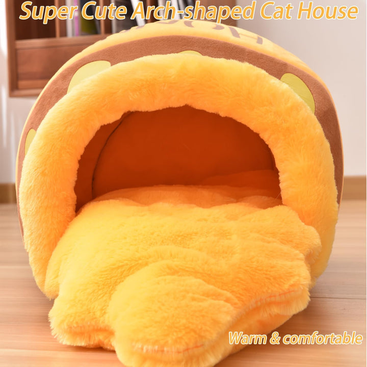 Honey Pot Cat Cave Bed, Soft and Thick Rebound Sponge Pet Nest with Removable &amp; Washable Cushion, Cute Cartoon Design for Small Cats and Breeds