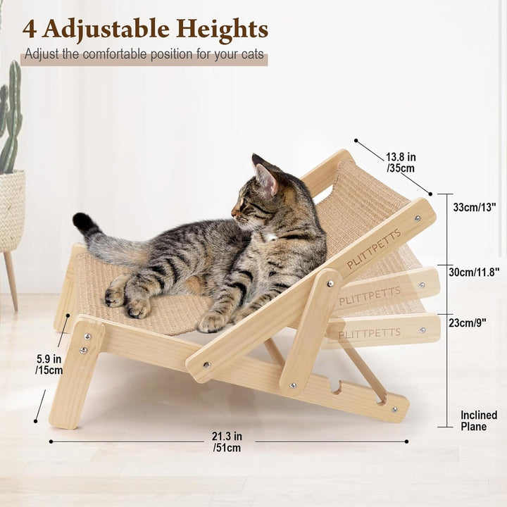 Sisal Cat Scratcher Bed with Adjustable 4-Position for Cats Scratcher Lounge, 2 in 1 Cat Sisal Chair for Indoor Cats Hammock for Scratching Pad, Natural Lounger Chair